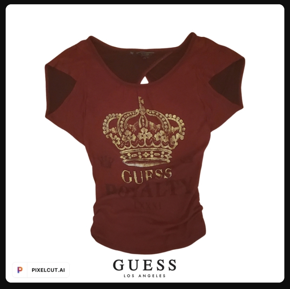 Guess Los Angeles maroon partial backless top (size: xs)